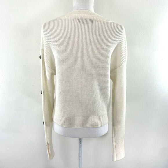 FEW MODA NEW YORK Sweater Size S Button Sleeve Crop Cream White - Picture 3 of 4